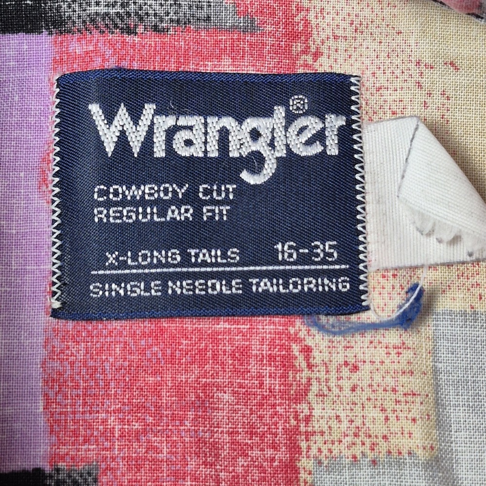 VTG Wrangler Men's L 16-35 Western Button Down Shirt Aztec X-Long Tails - Picture 5 of 5